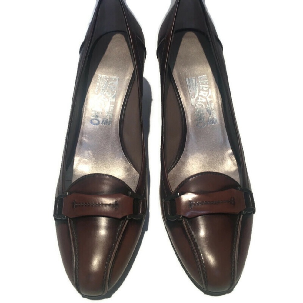 NWOT Salvatore Ferragamo block heel pump, brown,8.5 B